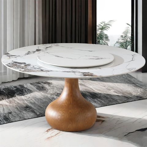 Corrigan Studio Modern Marble Dining Table, 59" Round Sintered Stone ... inside Modern Marble Dining Table Round Shape